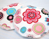 Waterproof Organic Cotton Flannel Nursing Pads - Bright Floral on White