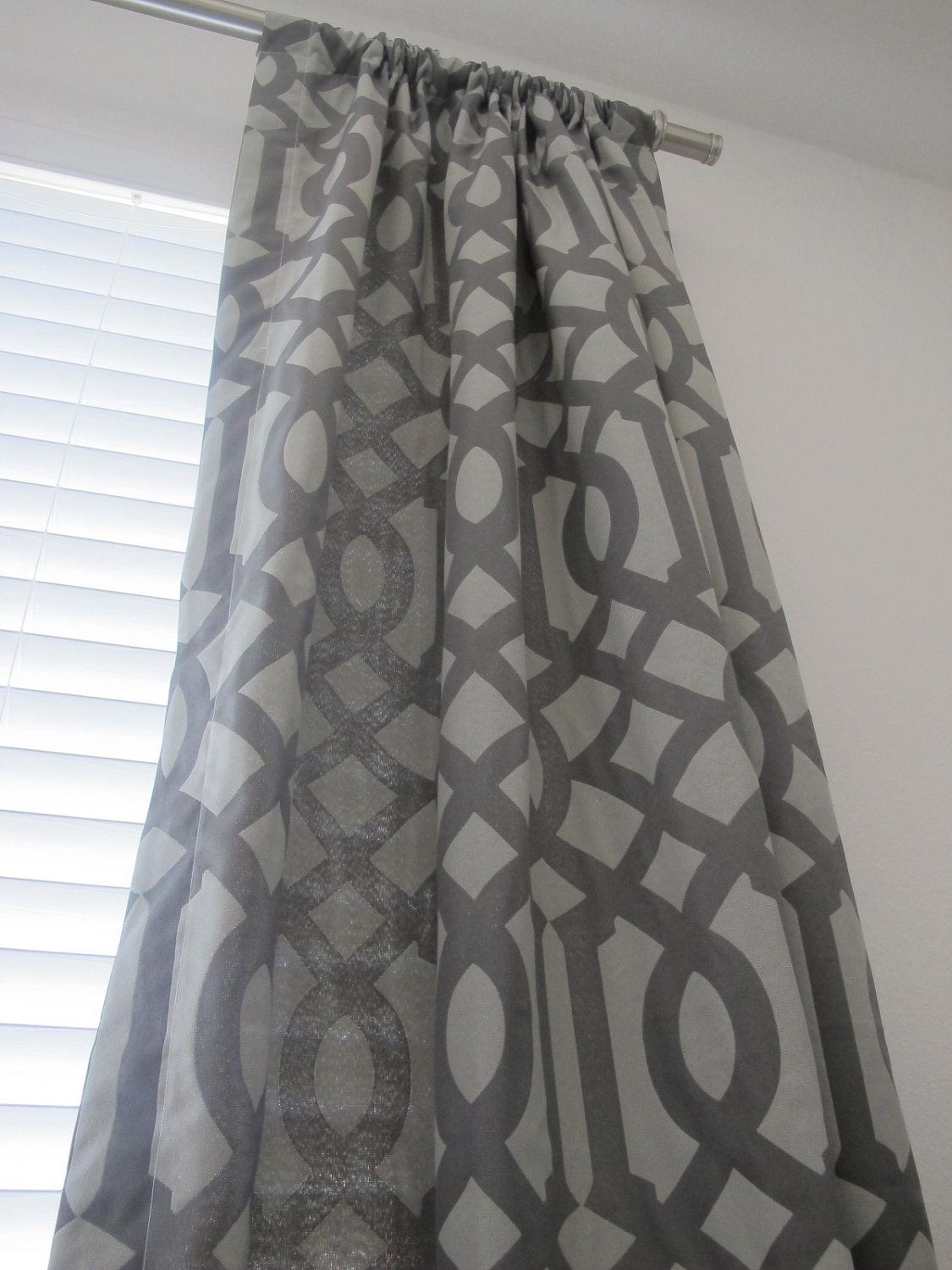 Free US Shipping-Pair of Decorative Designer Grommet Top Drapery Panels-93 inch-Imperial Trellis In Two Toned Grey