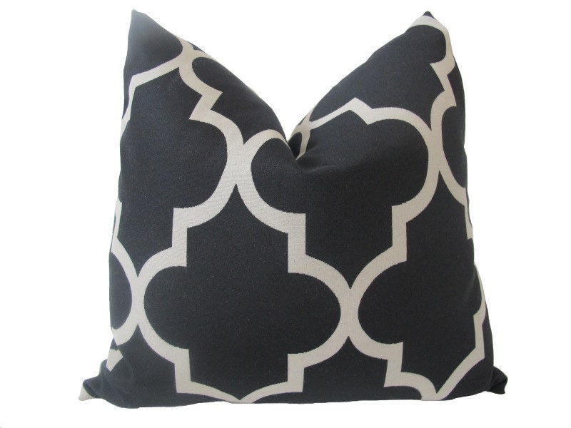 Free US Shipping-Decorative Designer Pillow Cover-20x20 inch-Black & Creme Trellis Fret Work