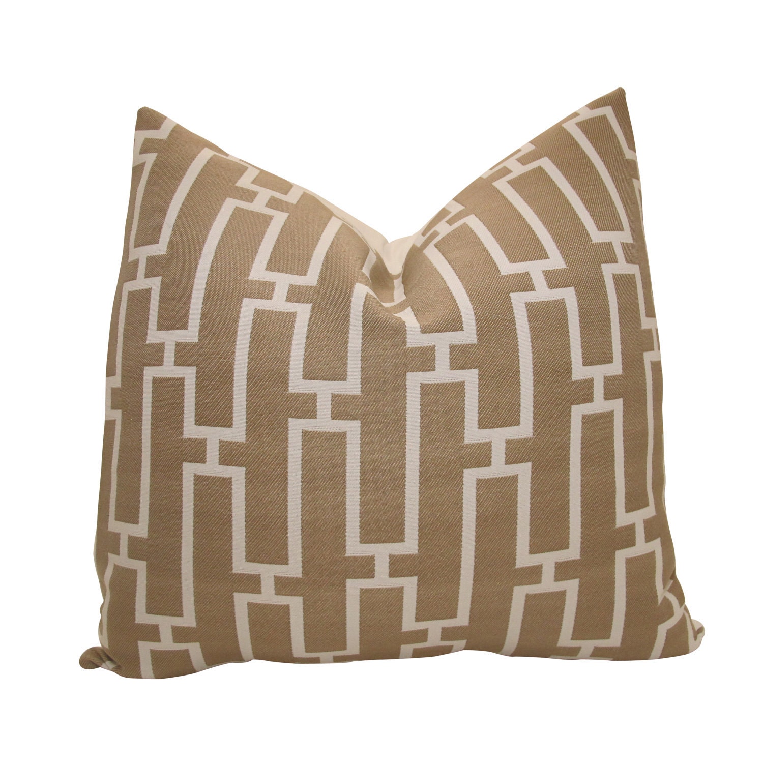 Free US Shipping-Outdoor Decorative Designer Pillow Cover-20 inch-Linked In Taupe & White