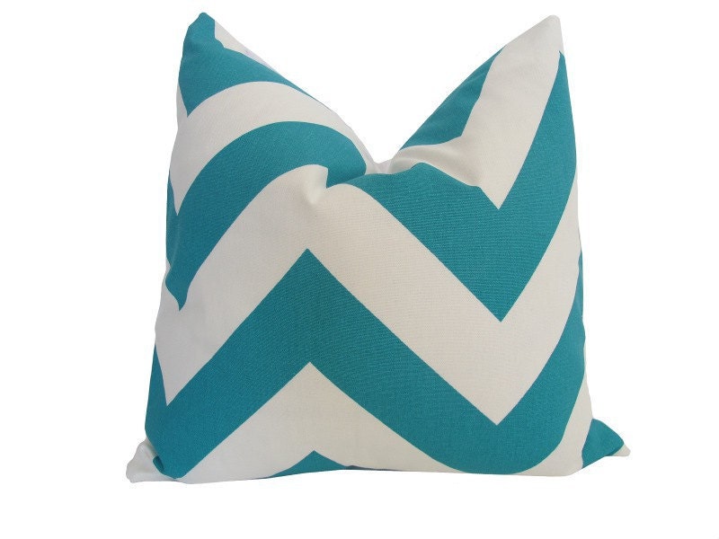 Decorative Designer Pillow Cover-18x18 inch-Teal & White Large Chevron