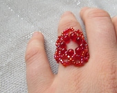 Beaded Ring Red Flower of Life
