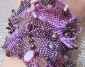 One of A Kind Amethyst Chunky Bracelet Freeform Peyote