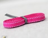 Hot Pink and White saddle stitch 3/8 inch grosgrain ribbon 4yds