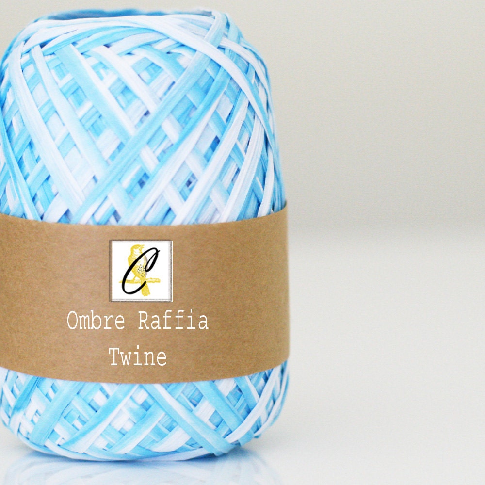 Aqua Ombre raffia twine ribbon 10 yards
