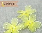 12 Yellow Organza Flowers