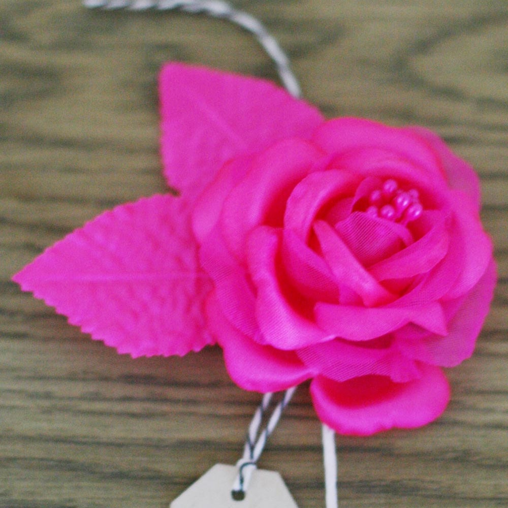 Set of 3 Hot Pink Finish Millinery Roses