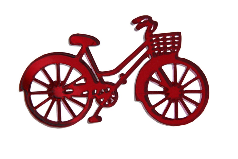 Shiny red bicycle brooch. laser cut in mirror acrylic.