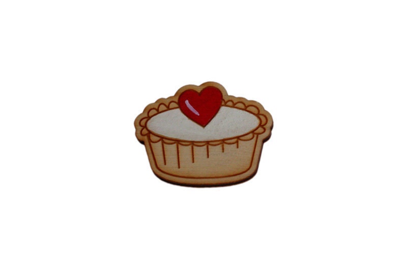 Wooden Bakewell Tart Brooch. hand painted. laser cut. sustainable birch wood.