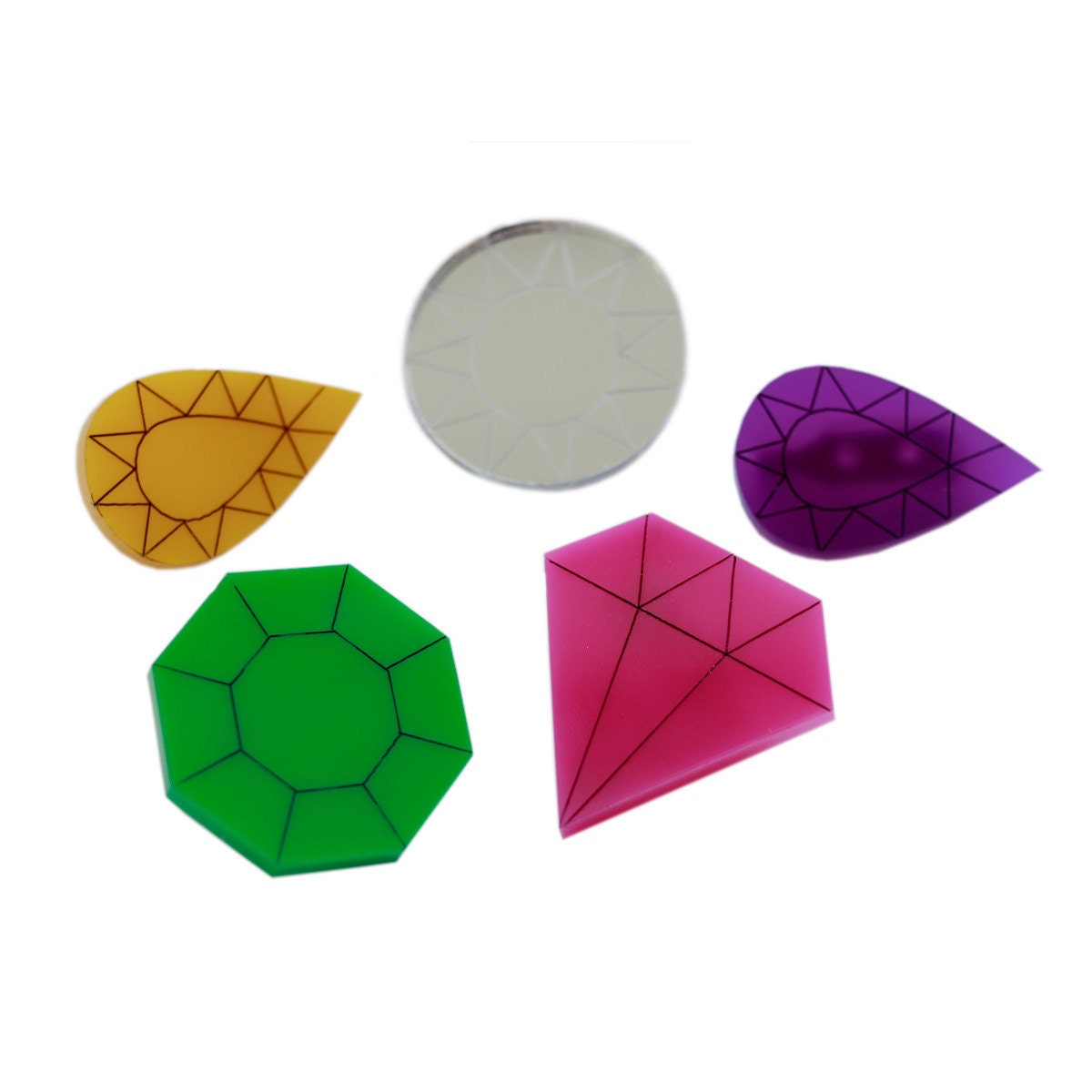 Bright Gem Brooches. Laser Cut Acrylic.