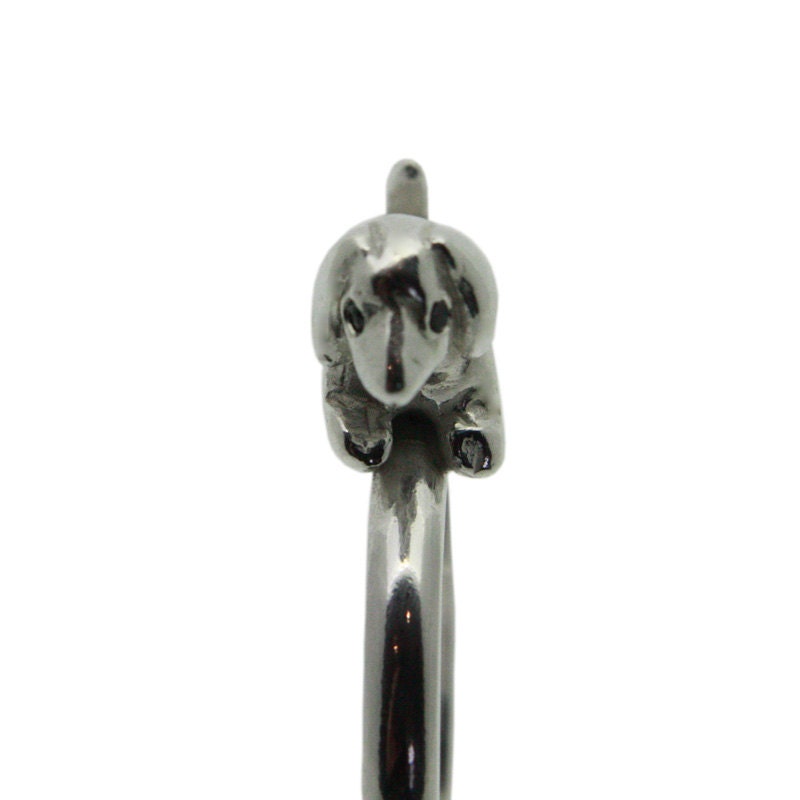 Sausage Dog Dachshund Ring. Hand crafted in Silver with Black Diamond eyes.
