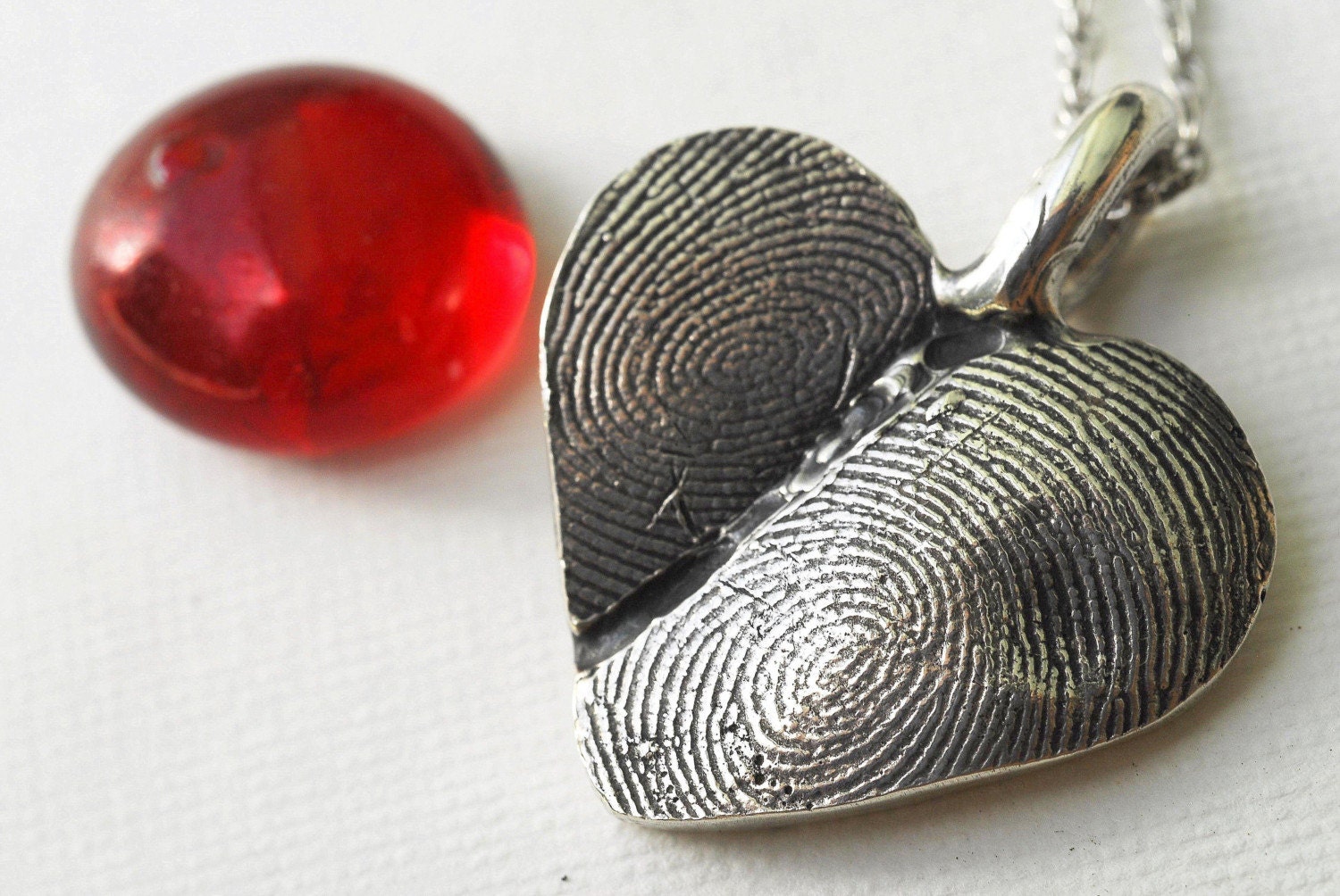 Custom Fingerprint  Heart Necklace Jewelry Double Thumbprint Sterling Personalized
