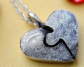 Custom Fingerprint Puzzle Necklace  Piece in Sterling Silver Personalized