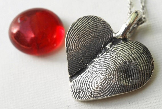 Custom Fingerprint Heart Necklace Jewelry Double Thumbprint Sterling Personalized