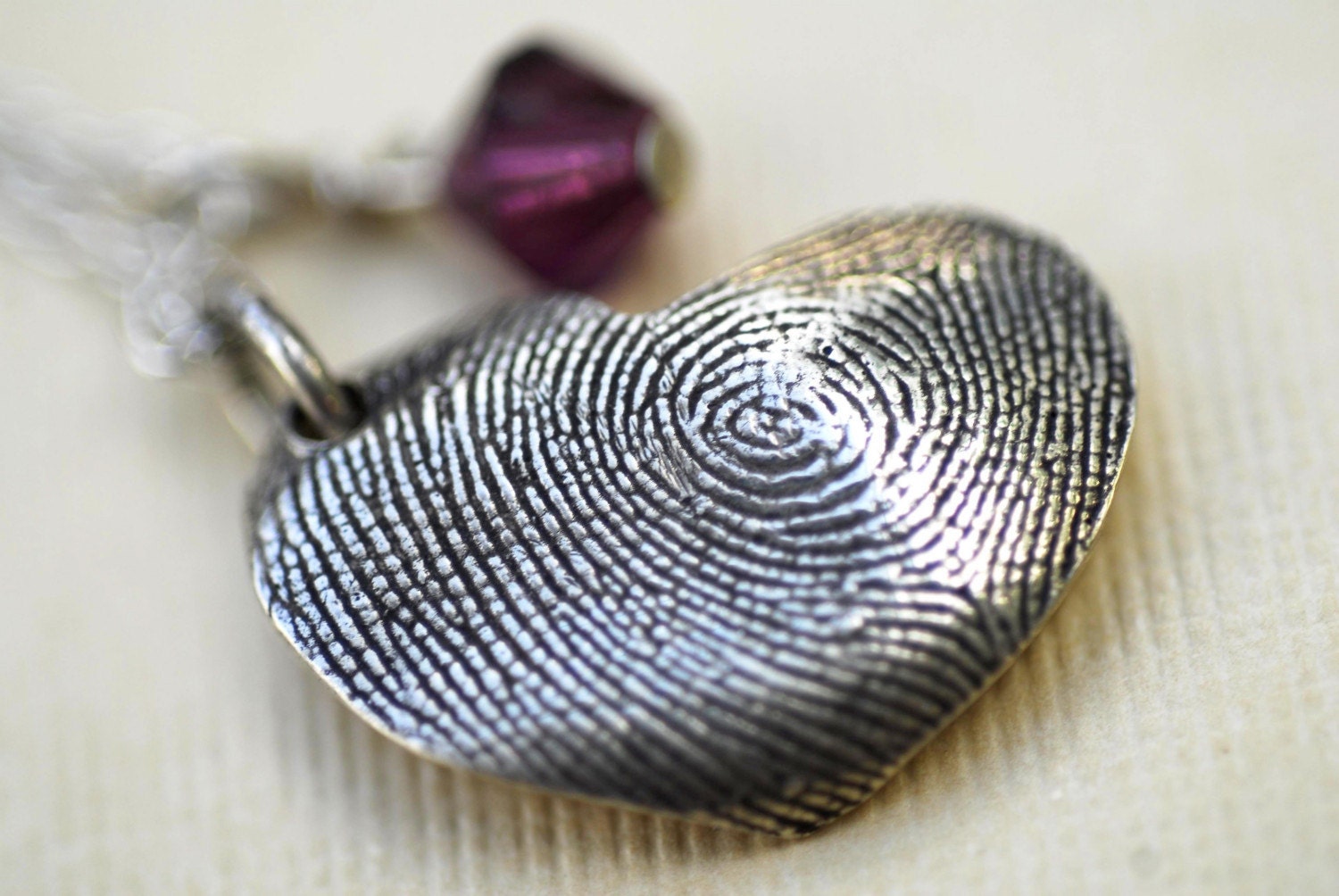 Sterling Silver Fingerprint Large Free Form Heart Necklace with Birthstone