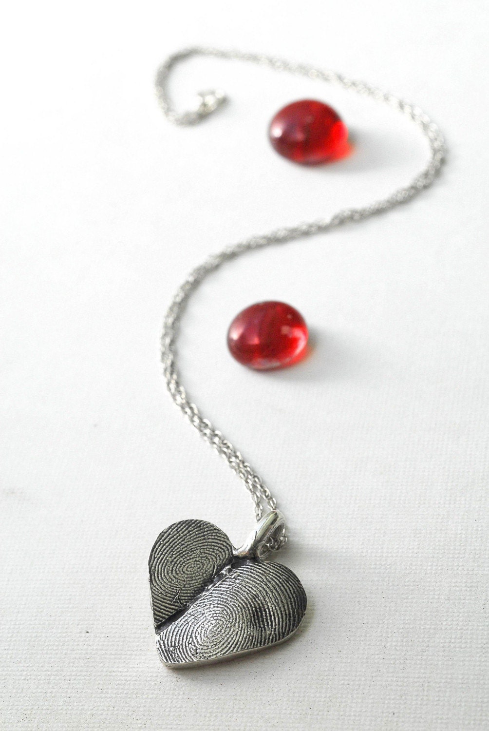Custom Fingerprint Heart Necklace Jewelry Double Thumbprint Sterling Personalized