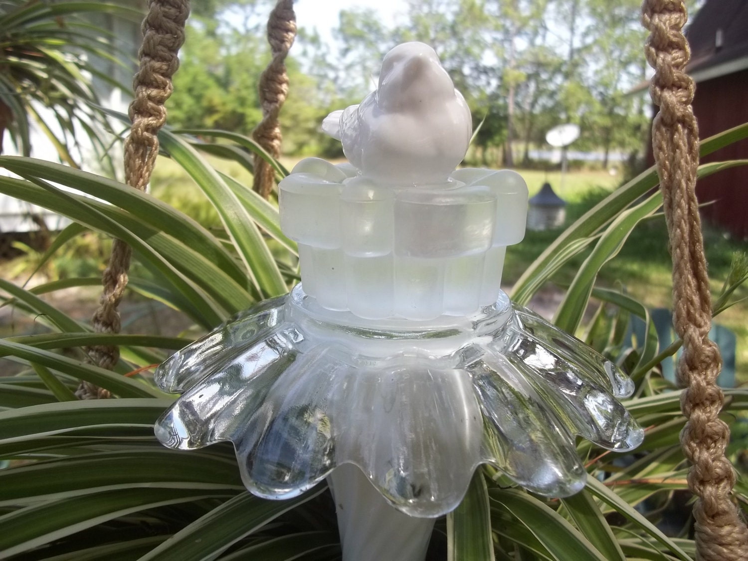 Recycled Garden Yard Art Hanging Basket Mini Totem - Mommy Bird