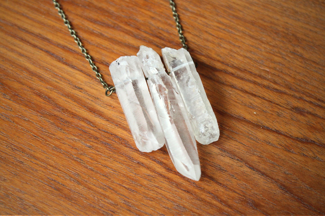 Triple Quartz Spike Necklace - Brass
