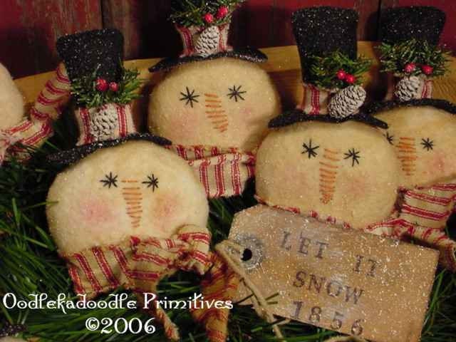 Primitive Christmas Snowmen Ornies, Bowl Filler, Tuck E-Pattern  ET