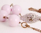 Bib Necklace Lilac Purple Silver Flower Vintage Brass Pastel Jewelry Gifts for Her Under 30. Statement Necklace