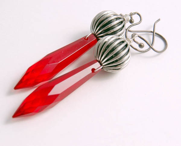 Red Statement Earrings, Long Dangles, Vintage Red Dagger Earrings Vintage Costume Jewelry Gifts for Her Women Under 20