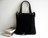 Simply Tote Bag in black - unisex - multi functional handstiched - handbag - satchel - carry bag - macbook pro - large