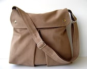 Modular Messenger Bag in Light Brown / Shoulder Bag / Laptop Bag / Diaper Bag / Travel Bag / Pleated Bag with flap and adjustable strap