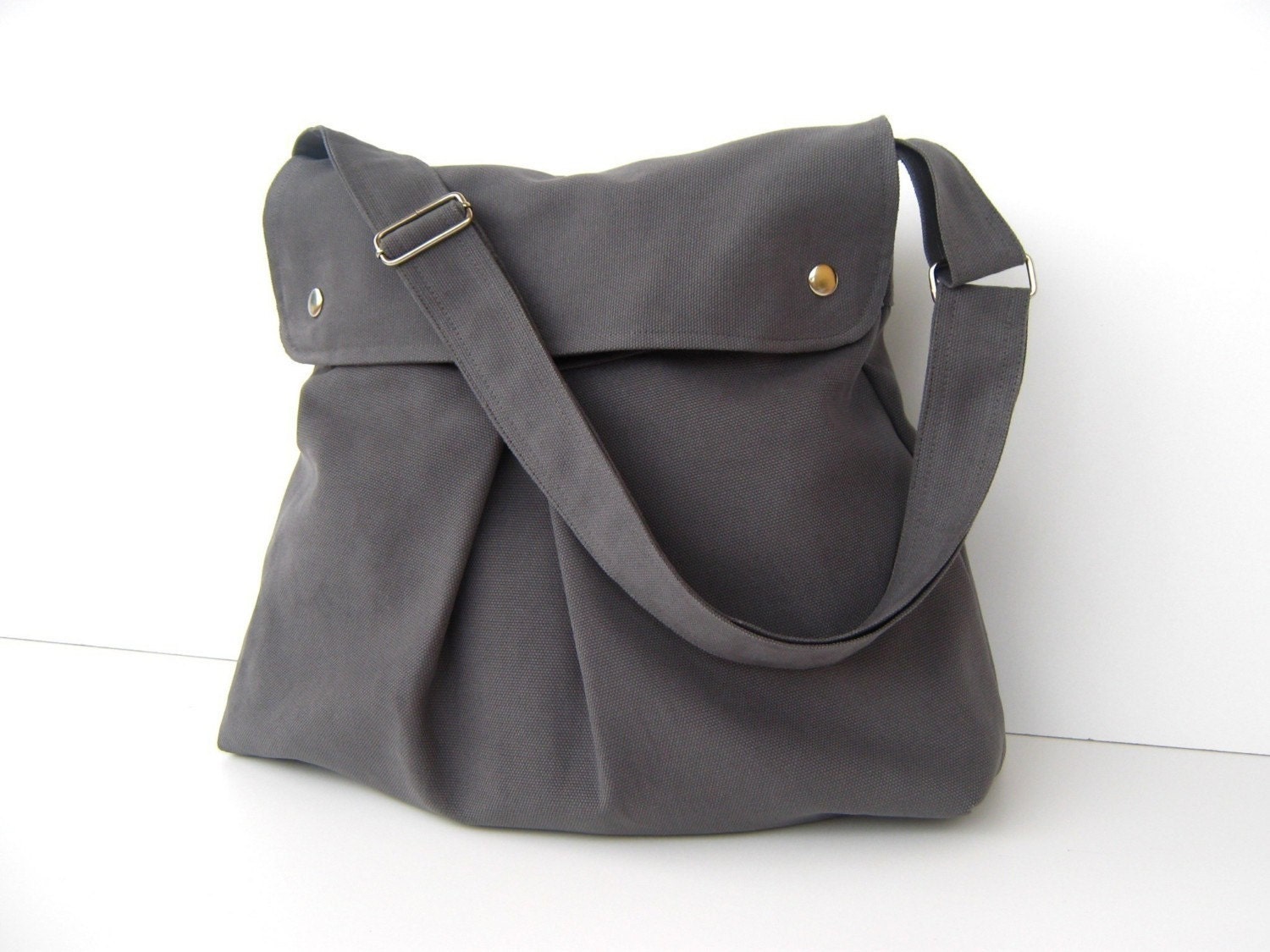 Modular Messenger Bag in Grey / Gray / Shoulder Bag / Laptop Bag / Diaper Bag / Travel Bag / Pleated Bag with flap and adjustable strap