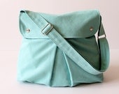 Modular Messenger Bag in Aqua Blue / Shoulder Bag / Laptop Bag / Diaper Bag / Travel Bag / Pleated Bag with flap and adjustable strap