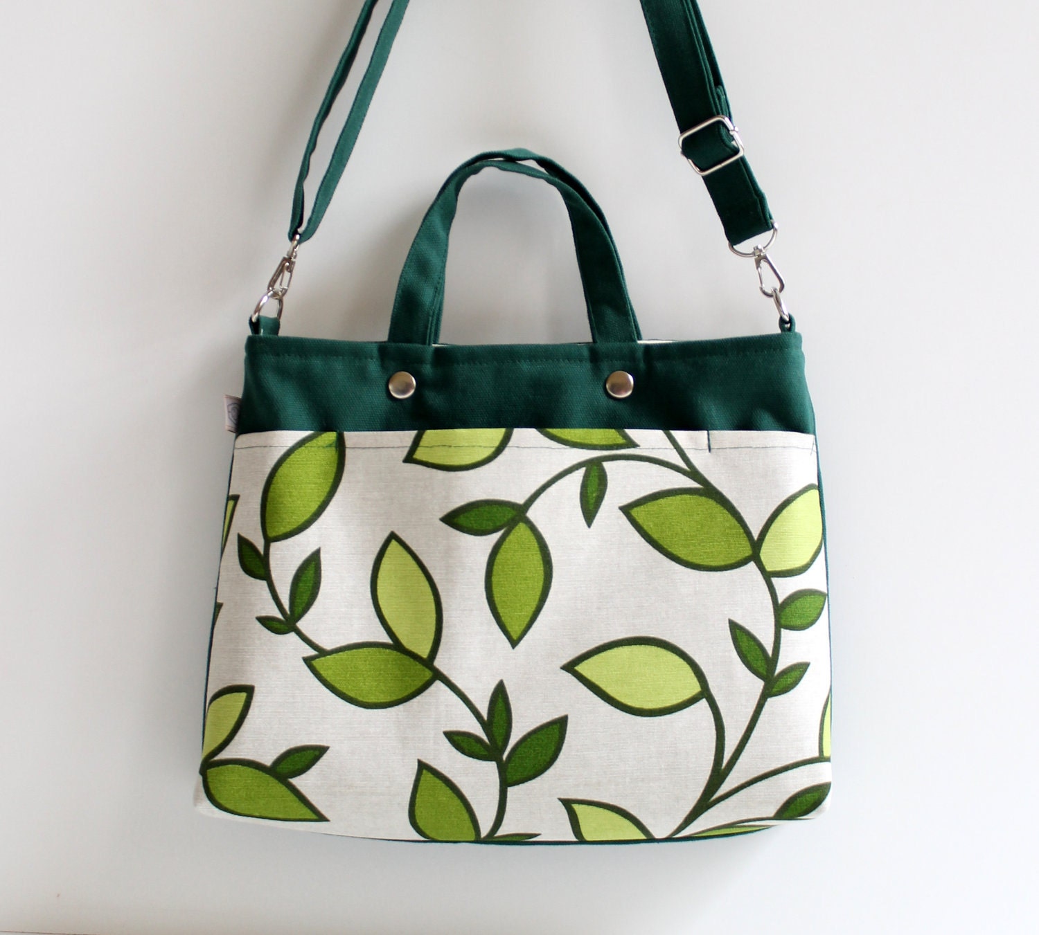 SALE Mini Laptop Bag in Emerald Green Beautiful Daphne Leaves / Macbook / Ipad / Outside Pocket / chartreuse / Spring Fashion / Summer