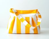 Fora Bag in Yellow & White Stripes Pleated Bag / Summer Fashion / ZIPPER TOP CLOSURE / Messenger Bag / Shoulder  / Large / Cross Body Bag
