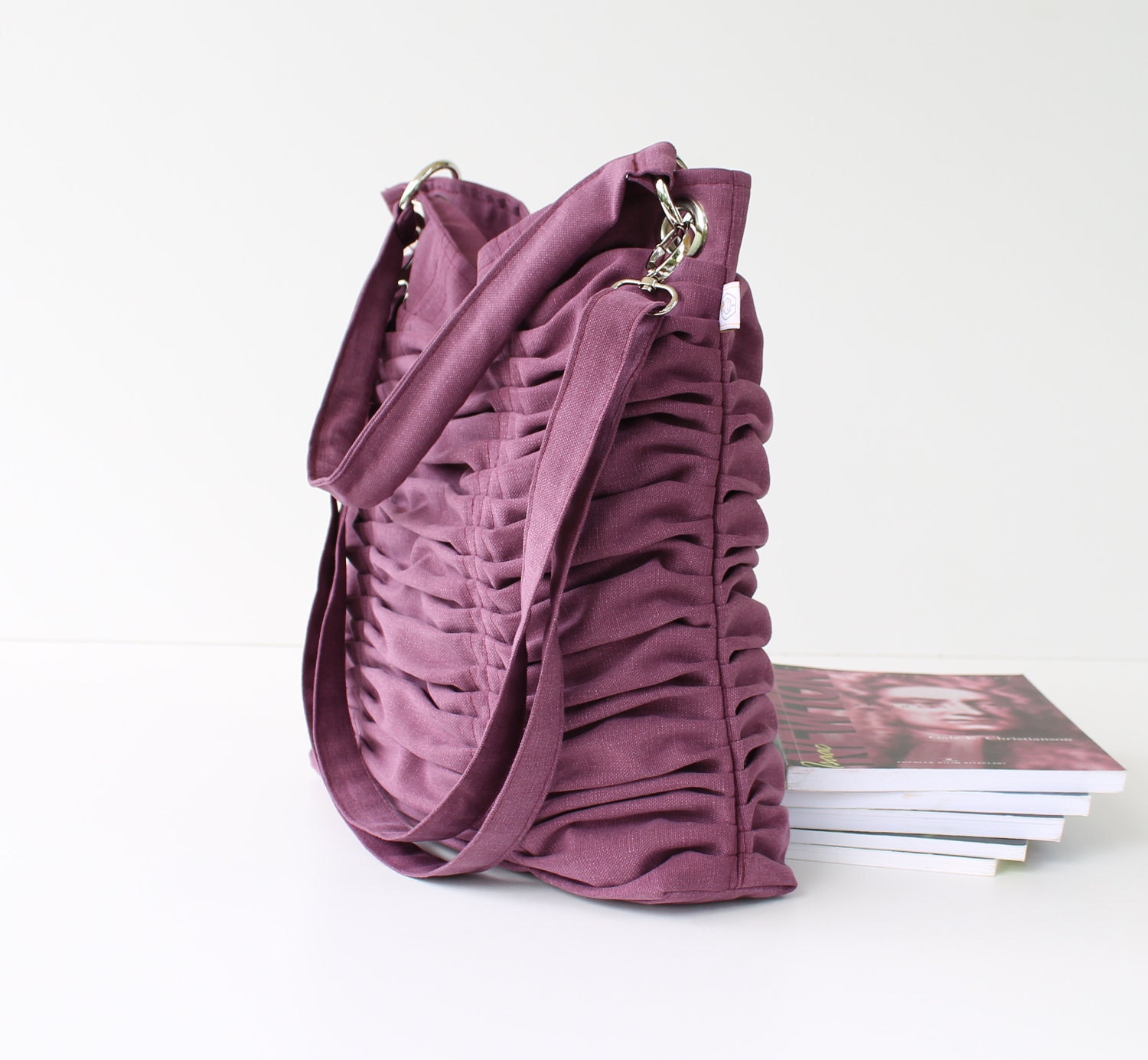 Poetry in Plum Purple top ZIPPER CLOSURE / Pleated Bag / Shoulder Bag / Diaper Bag / Large / Ruffles Bag / Messenger Bag / Cross Your Body