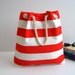 Sailor Tote Bag --for market or beach or gym-- -red and white striped, X-Large and cotton rope straps-