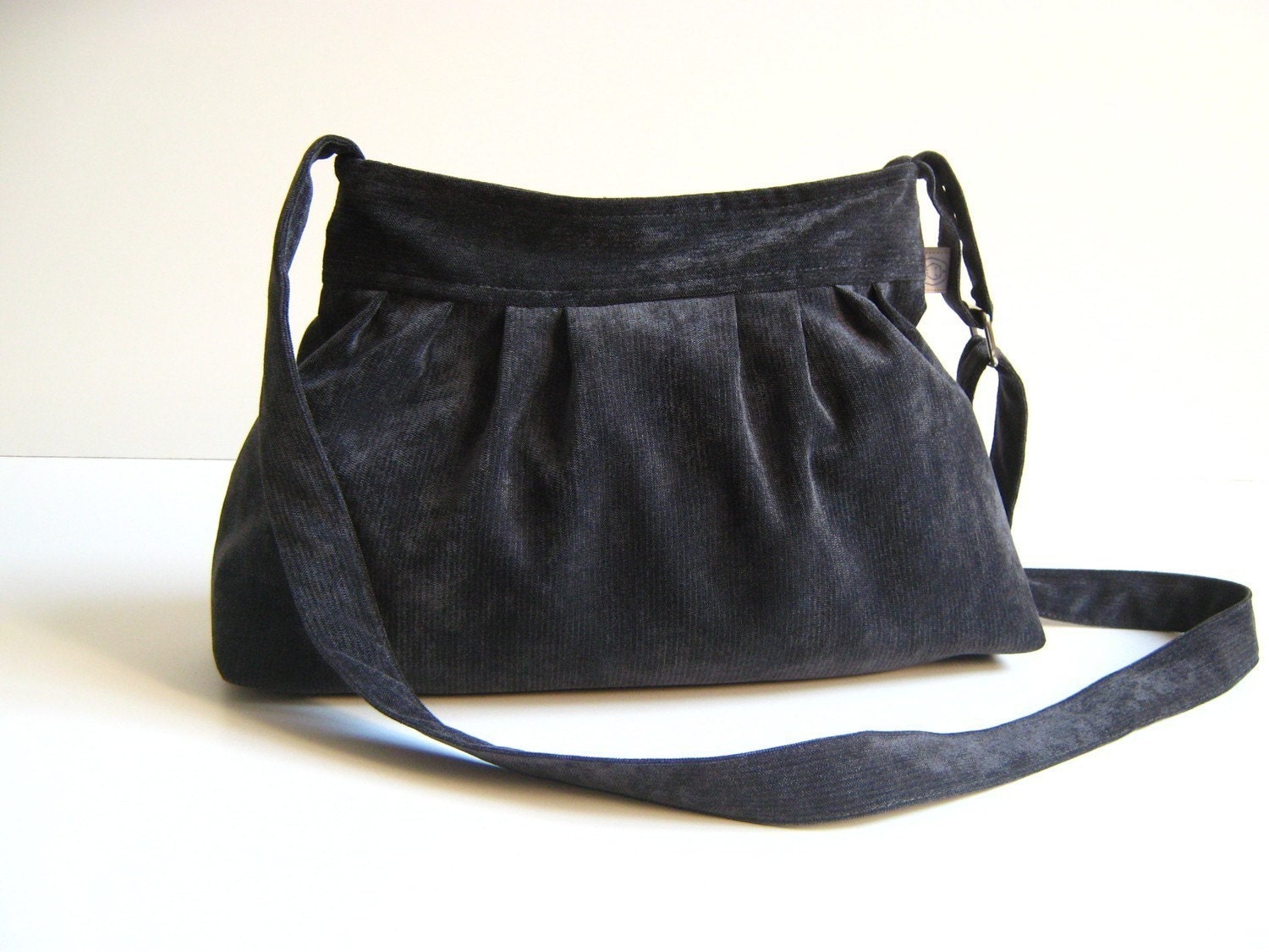 Perry in Silver Black Velvet -Small- --adjustable strap and top ZIPPERED CLOSURE --