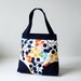 Carnival Tote Bag in Floral Dots - dark blue, turquoise, yellow, orange - Top ZIPPERED Closure / Summer Fashion / Shoulder Bag Travel Large