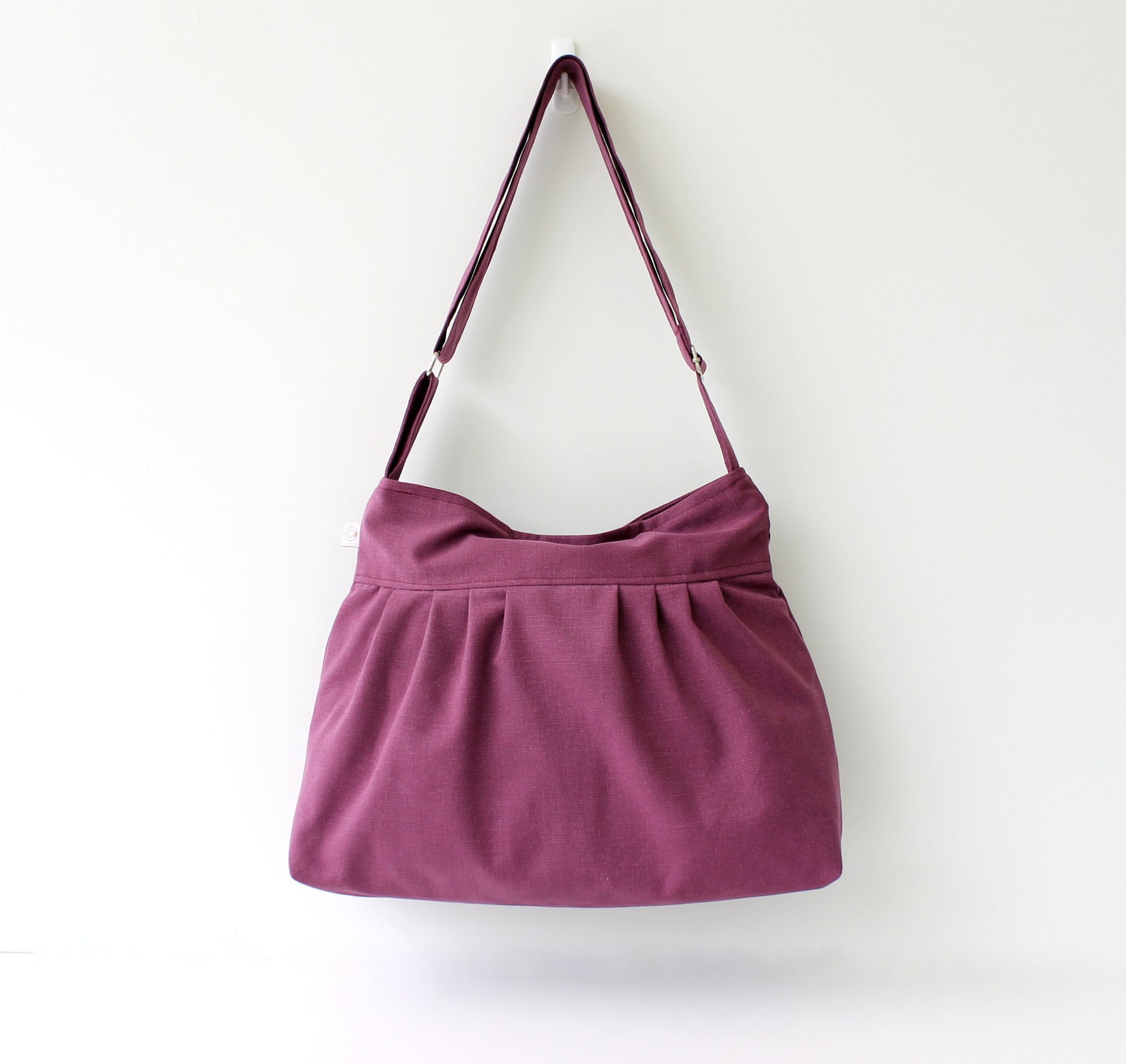 Purple Plum Canvas Pleated Bag - adjustable strap with ZIPPER closure - Messenger Bag - All seasons - Cotton Canvas - Summer Bag - Large