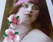 Sugared Pink Earrings - Vintage Hand Dyed Cabochon - Pink Ear Posts (SD0022)