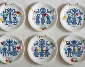 Set of 6 folklore and fun plates made to order