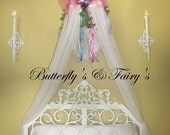Tent Ring Butterfly Fairy  Dress Up Princess Bed Canopy Crown WHITE SHEERS INCLUDED SaLe