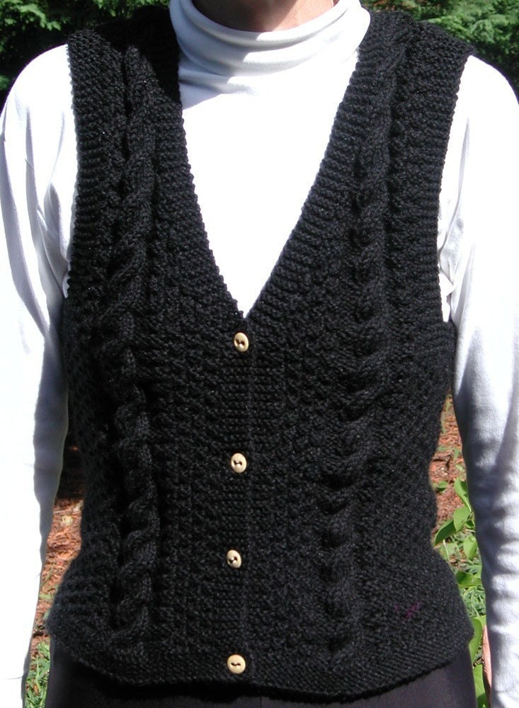 Aran Inspired Sweater Pattern - Cable and Moss Stitch Button Down Vest