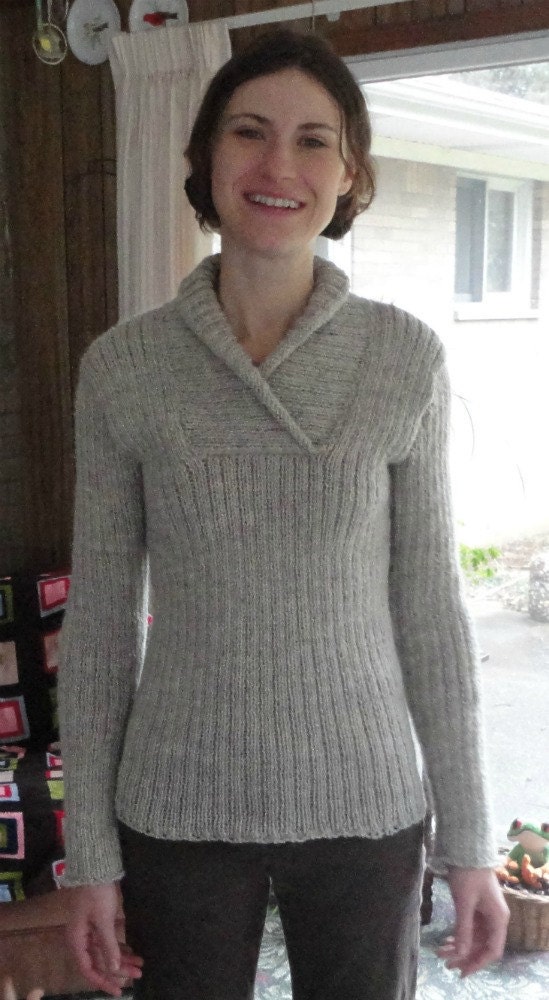 Aran Inspired Women's Shawl Collar Fisherman's Pullover - Knitting Pattern