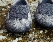 Women wool house shoes Glam Rock, gray and black