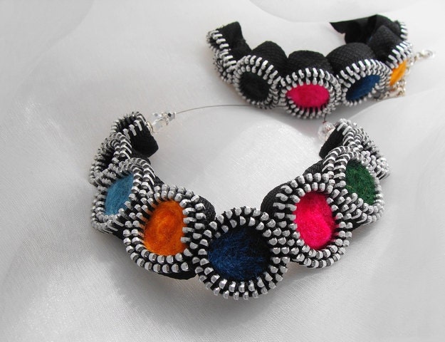 Felt Necklace, Zipper Necklace, Statement Necklace, Choker