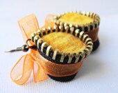 Felt Zipper Earrings, Bows, Yellow and Orange, Handmade