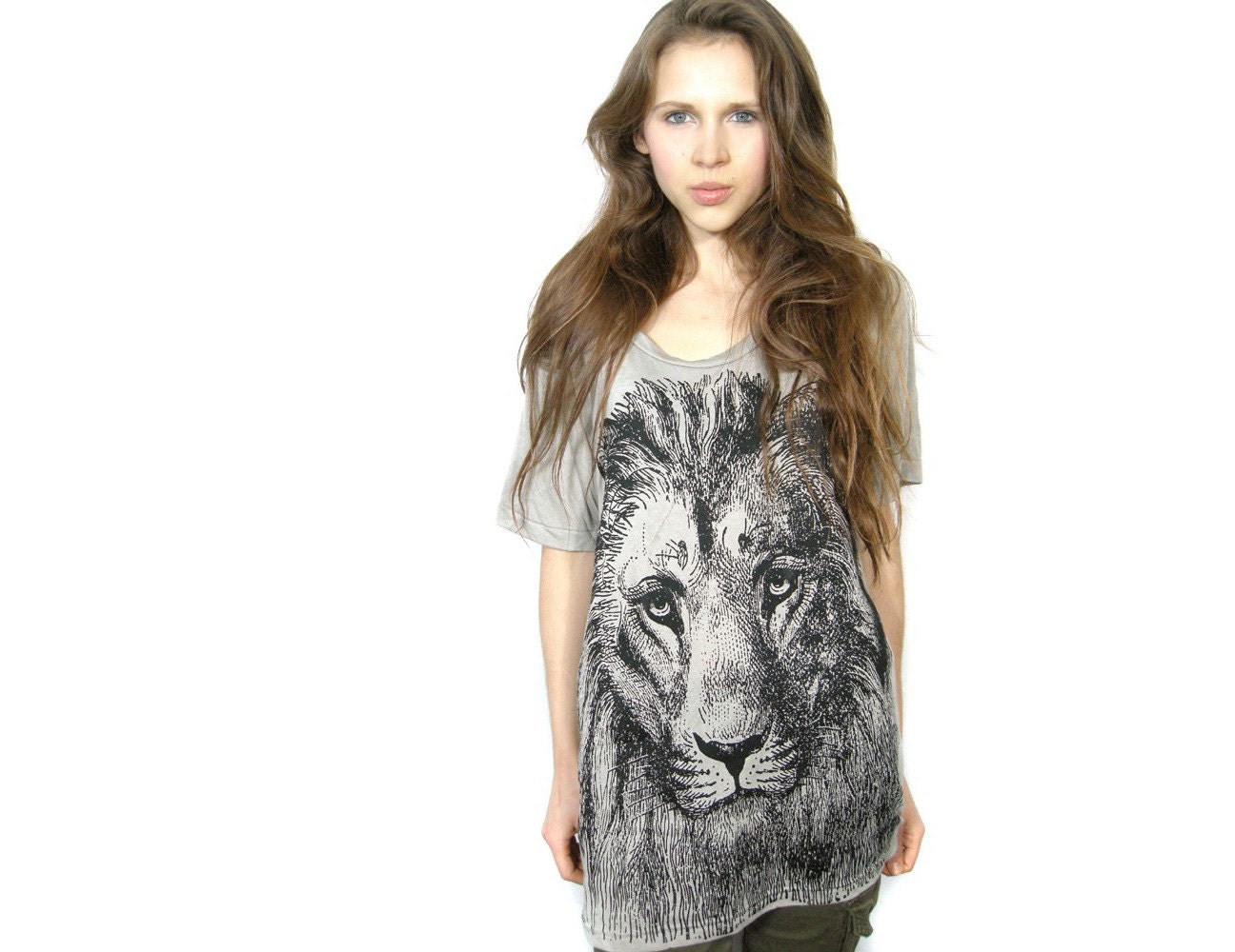 Lion print shirt slouchy tunic One Size