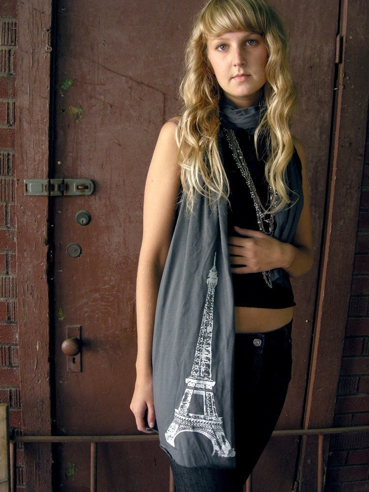 Eiffel Tower print long gray wrap Scarf
