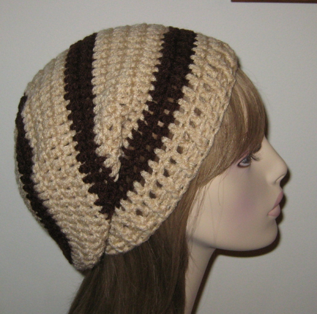 Slouchy Beanie Dread Tam in Buff and Chocolate