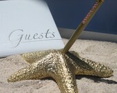 Gold Starfish Wedding Guest Book Pen Holder