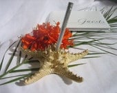 Clearance-Gold Knobby Starfish Wedding Guest Book Pen Holder -