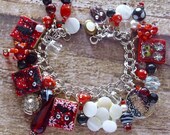 Hand Embroidered OWLS Scrabble Tile Charm Bracelet